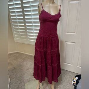 Burgundy Tiered Milkmaid Maxi Sundress Sun Dress Summer dress boho beach‎ small